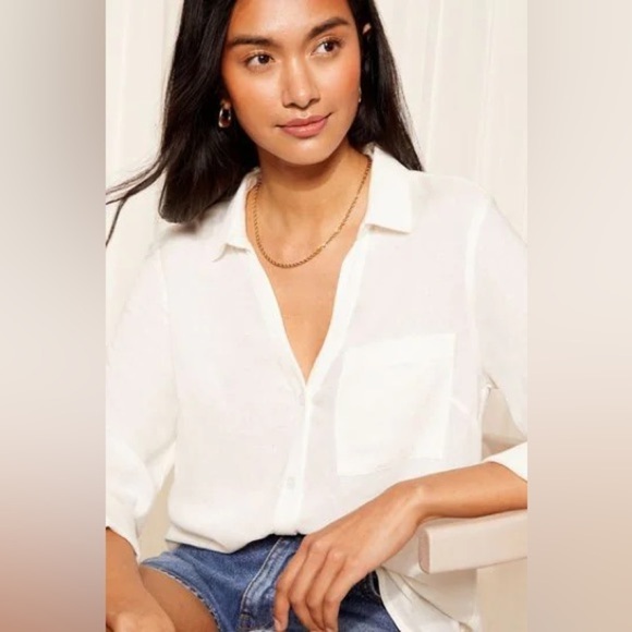 Friends Like These Womens Long Sleeve Button Down Shirt Linen Front Pocket White - Picture 2 of 8